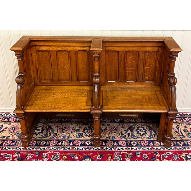Antique French Pew Bench Double Seat Oak For Sale - Image 10 of 18