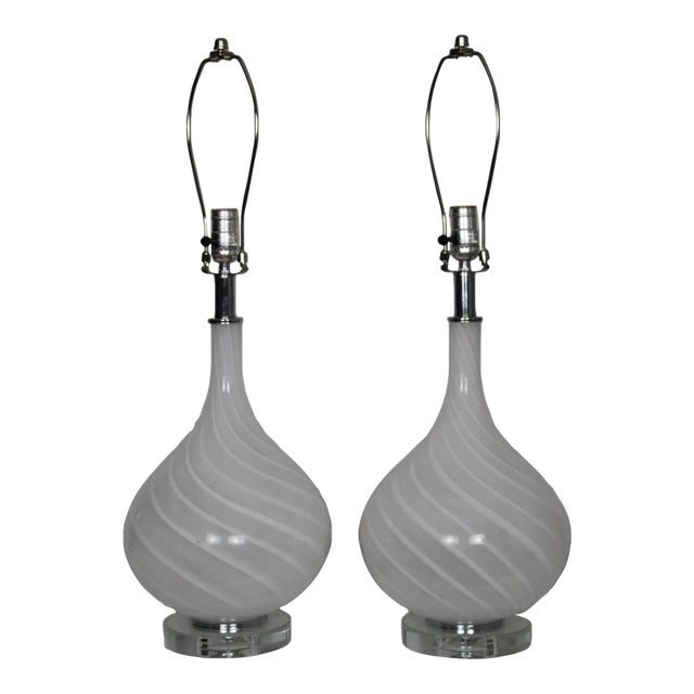 Mid 20th Century Pulegoso Style Murano Glass Lamps - a Pair For Sale