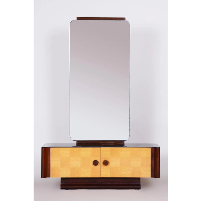 Art Deco Mahogany & Maple Dresser with Mirror attributed to Jindřich Halabala for Up Závody, 1940s, Set of 2 For Sale - Image 12 of 13