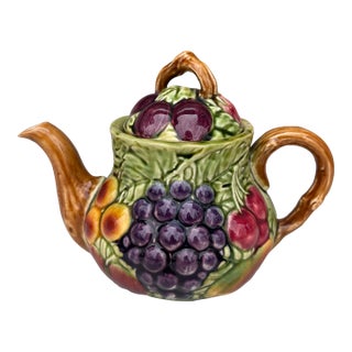 French Majolica Fruits Teapot Sarreguemines Circa 1930 For Sale