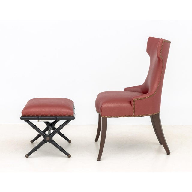 Contemporary Contemporary Red Upholstered Chair and Ottoman For Sale - Image 3 of 12