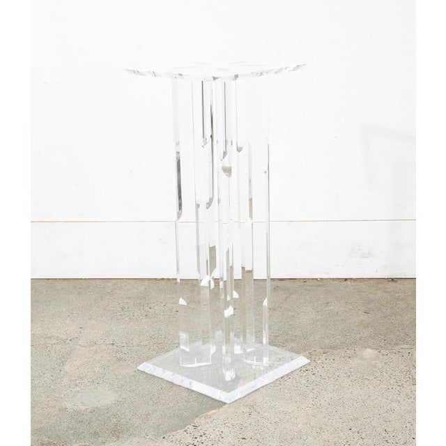Mid Century Modern Pedestal Lucite Square Table Display Art Vintage Clear MCM For Sale - Image 11 of 12