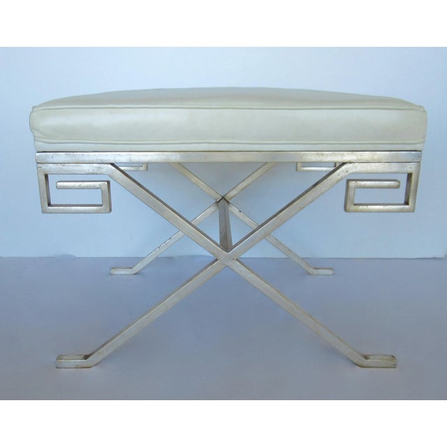 Silver C. .2001 Nancy Corzine Gilt Sterling Silver Over Forged Metal "Greek Key," Leather Topped "Marston" Benches For Sale - Image 8 of 18
