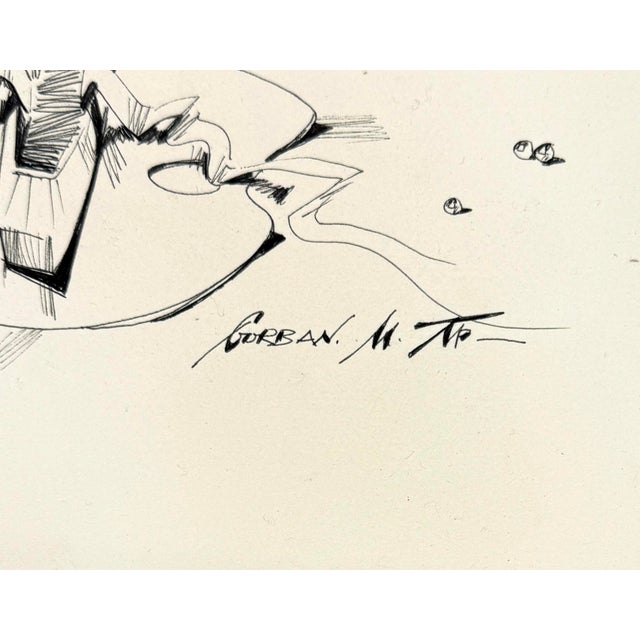 Original ink drawing on paper. Hand signed on front by Michael Gorban. Paper size: 8 x 9 inches. Frame size: 14 x 15...