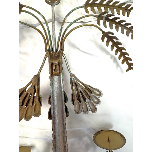 Vintage Hollywood Regency Palm Tree With Hanging Date Clusters Double Candle Wall Sconce For Sale - Image 15 of 17