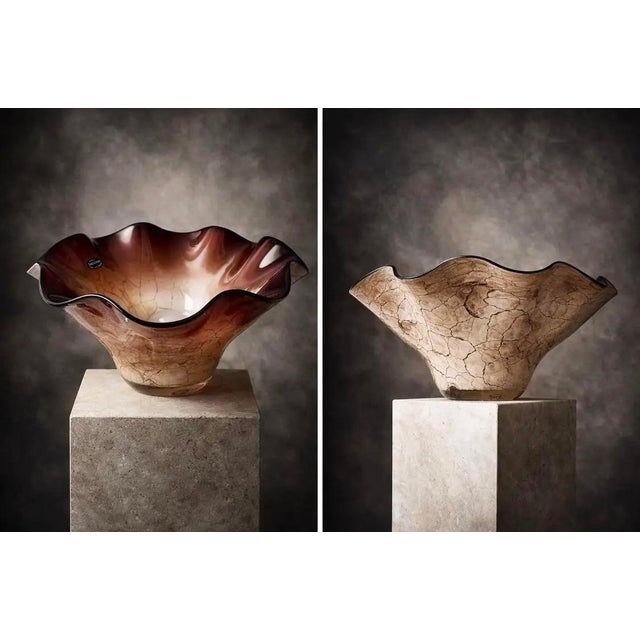 Józefina Krosno Hand-Blown Maroon & Champagne Art Glass Centerpiece Bowl For Sale - Image 9 of 9