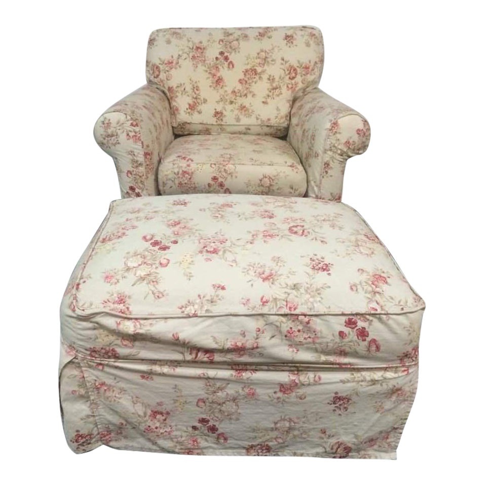 Vintage Rowe Furniture Floral Upholstered Armchair & Ottoman Chairish