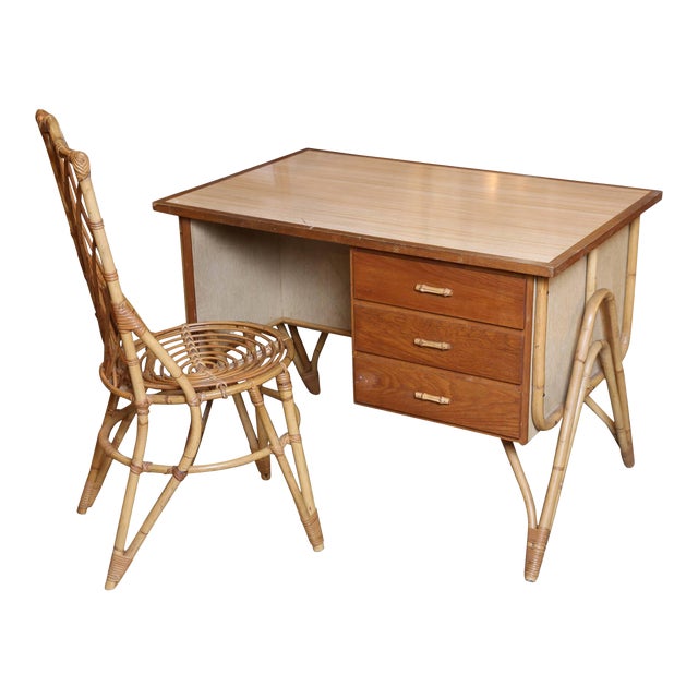 Bamboo Desk and Chair For Sale