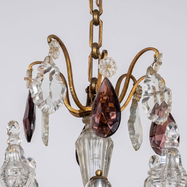 Metal Large Louis XV Style Cage Chandelier with Crystal Pendants and Amethyst Drops, 1950 For Sale - Image 7 of 18