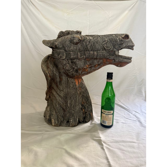 Late 19th-early 20th century hand carved wooden carousel horse head. Gorgeous antique condition with tons of character to...