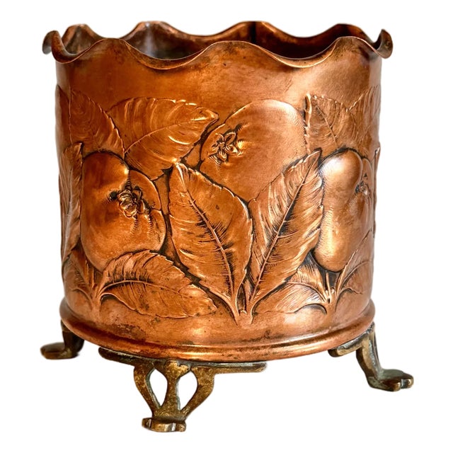 Antique Art Nouveau Sculptural Wine Bottle Holder in Copper & Brass from Carl Deffner, Germany, 1900s For Sale