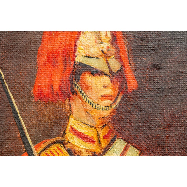 Textile 1930s Stately Ceremonial Guard British Military Soldier on Horse Royal Mews Oil Painting Art Home Wall Decor For Sale - Image 7 of 14