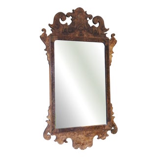 Antique Georgian Revival Burr Walnut Fret-Cut Overmantle Mirror, 1910s For Sale