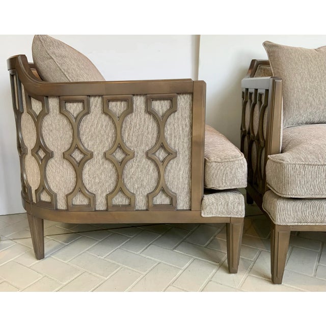 2020s Caracole Couture Modern Geometric Taupe and Bronze Club Chairs Pair For Sale - Image 5 of 8