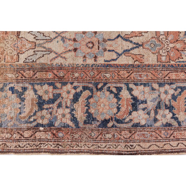 Persian Neutral Beige Soft Blues and Pinks 1920s Persian Malayer Rug For Sale - Image 3 of 7