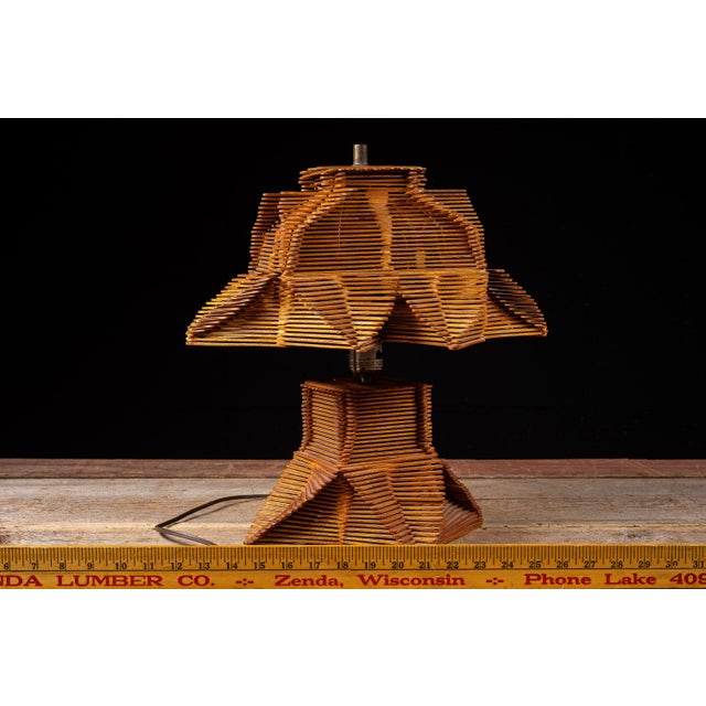 Wood Mid Century Tramp Art Wood Table Lamp For Sale - Image 7 of 7