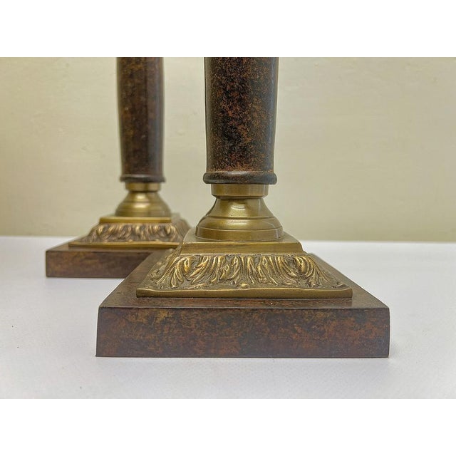 Brown Faux Marble and Brass Column Table Lamps, 1980s, Set of 2 For Sale - Image 8 of 13