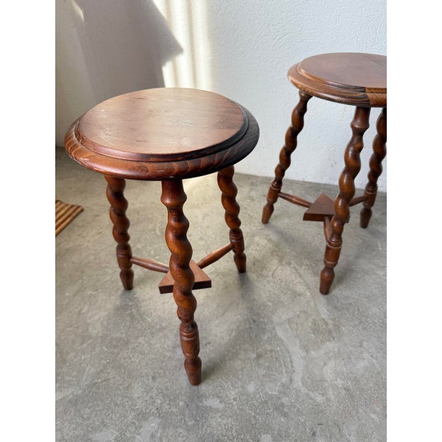 Turned Oak Stools, 1950s, Set of 4 For Sale - Image 12 of 18
