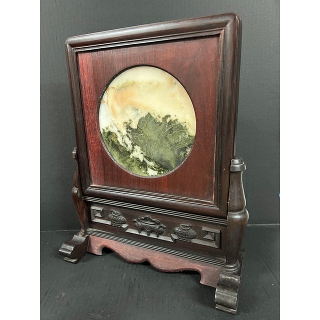 Late 20th Century Chinese Art Hardwood and Marble Dream Stone Table Screen For Sale In New York - Image 6 of 11