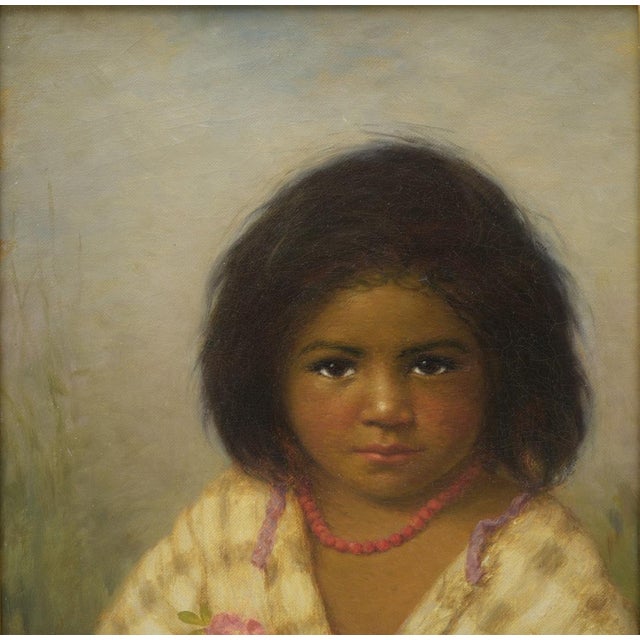 Indian 1930s Grace Carpenter Hudson (1865 - 1937) "Wild Roses" Portrait of an Indian Girl For Sale - Image 3 of 9