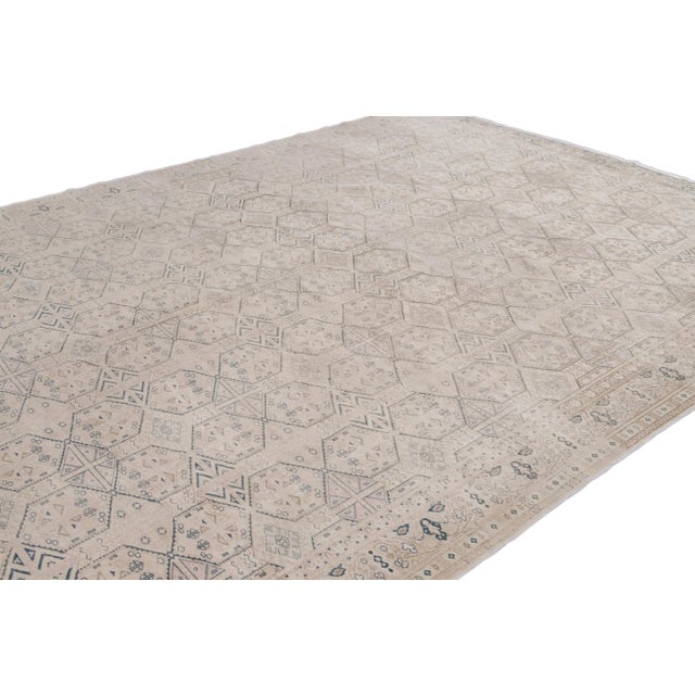 Vintage Turkish Handmade Beige Geometric Wool Rug For Sale - Image 10 of 11