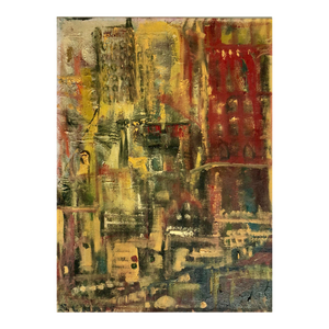 Unknown, Abstract Cityscape 1960 Oil Painting Signed Chait Expressionist NYC City Scene, 1960