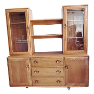 Mid-Century Windsor Sideboard with Display Cabinets in Elm by Lucian Ercolani for Ercol, 1990s For Sale