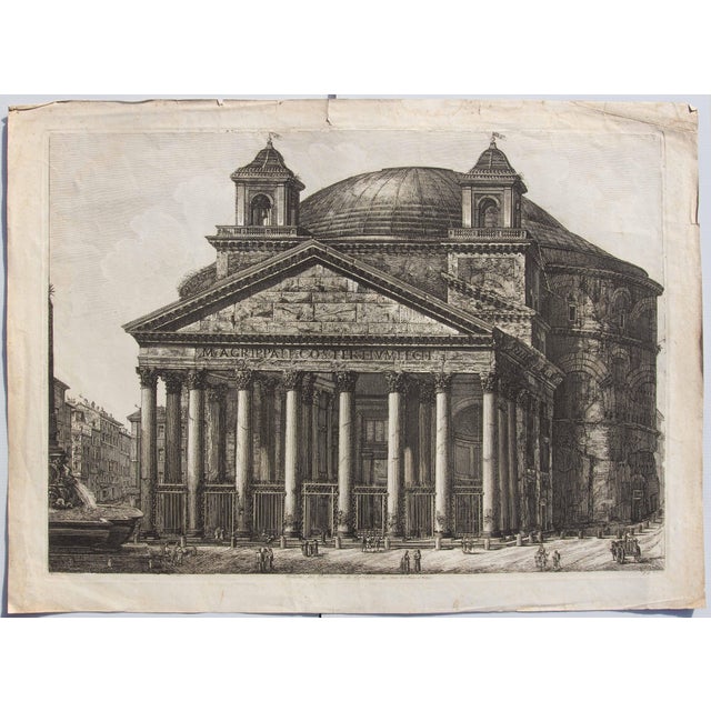 Grand Tour Antique Architectural Etching of the Pantheon by Luigi Rossini Dated 1820 For Sale - Image 3 of 4