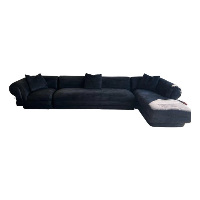 Black Suede L Shape Sectional For Sale