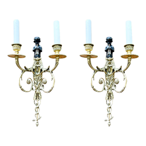 Mid 20th Century French Empire-Style Bronze Figural Sconces - a Pair