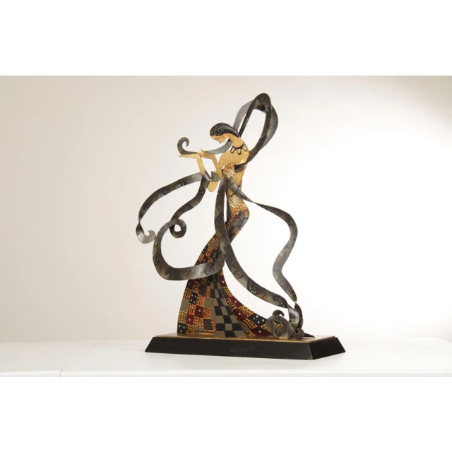 High Quality Stylized Modern Metal Statue of a Dancing Woman with Metal Ribbon and fine Paint Detailing. Unsigned