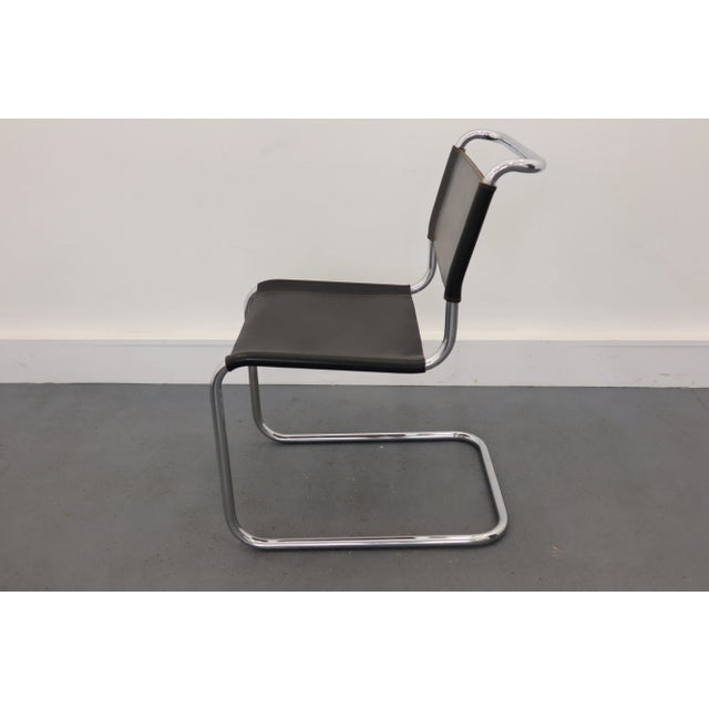 Bauhaus design dining chairs by Thonet model S33 design Mart Stam 1926 black leather upholstery tubular steel frame....