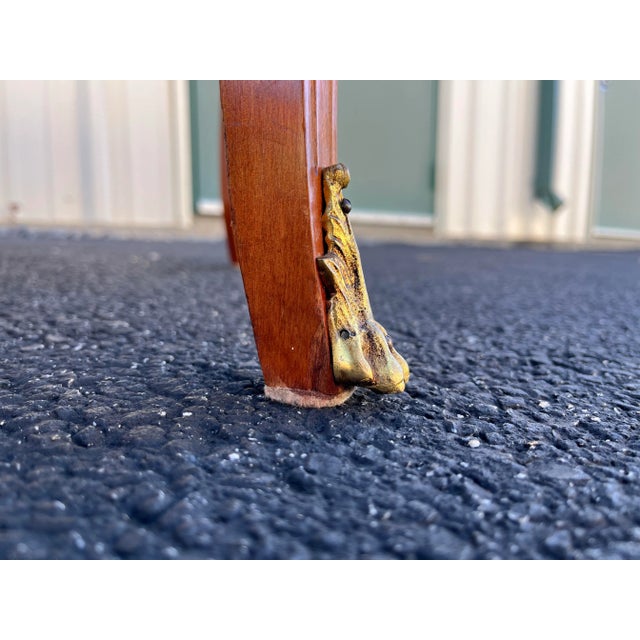 Banded Mahogany Marble Top Coffee Table With Brass Gallery- Spain, Mid 1900s For Sale - Image 11 of 12