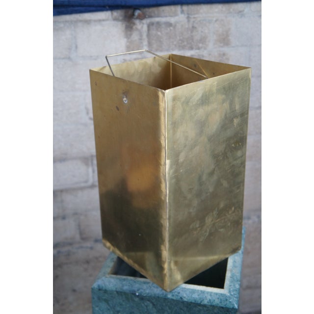 Late 20th Century Green Marble Copper Lined Hotel Lobby Trash Can Ashtray Stands- Set of 2 For Sale - Image 4 of 12