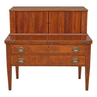 Vintage Federal-Style Tambour Writing Desk With Inlaid Details For Sale