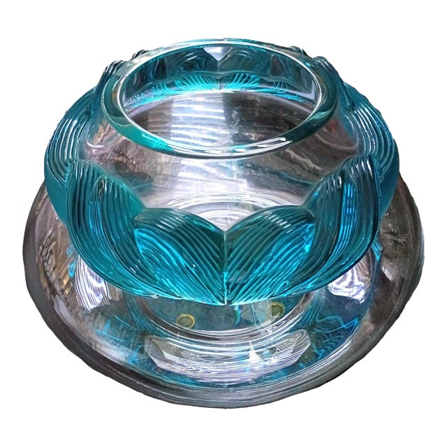 1990s Lalique Large Cyrus Frosted Crystal Coupe Bowl Centerpiece Art Deco For Sale