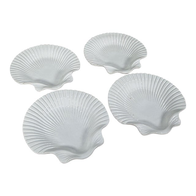 Williams Sonoma Portugal White Ceramic Scallop Shell Plates - Set of 4 For Sale