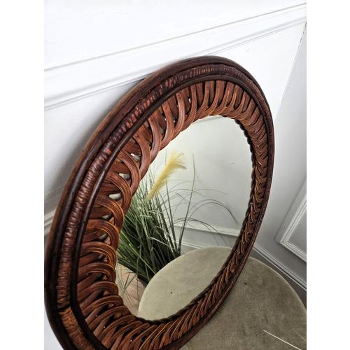 Vintage Italian Round Wood Wall Mirror, 1970s For Sale - Image 4 of 7