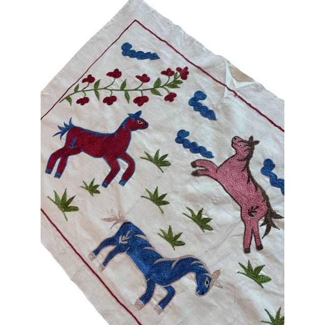 Horse Suzani Wall Hanging, Blue Clouds For Sale - Image 4 of 5