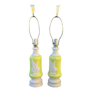 1930s Cream and Green Aladdin Alacite Uranium Glass Lamps With Alacite Finials-a Pair. They Glow! For Sale