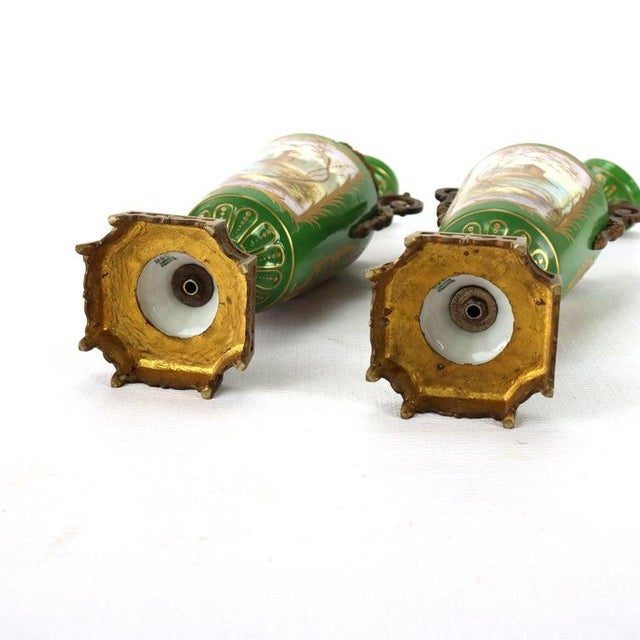 Ceramic Pair Antique Limoges Porcelain & Ormolu Covered Urns With Genre Scenes C1890 For Sale - Image 7 of 8