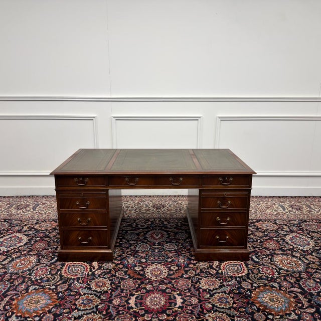 English Classic Desk with Green Leather Top For Sale - Image 4 of 18