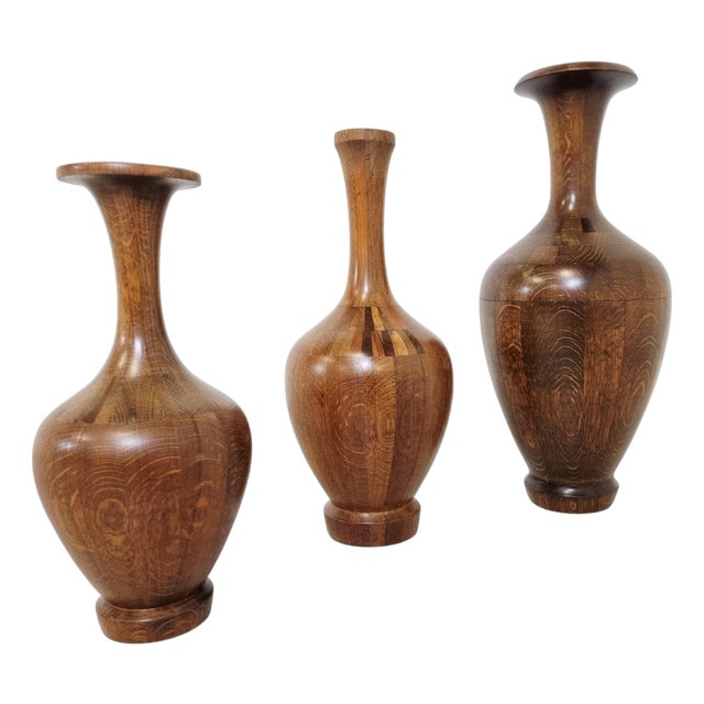 Vintage Wooden Vases by Maurice Bonami, 1970s, Set of 3 For Sale