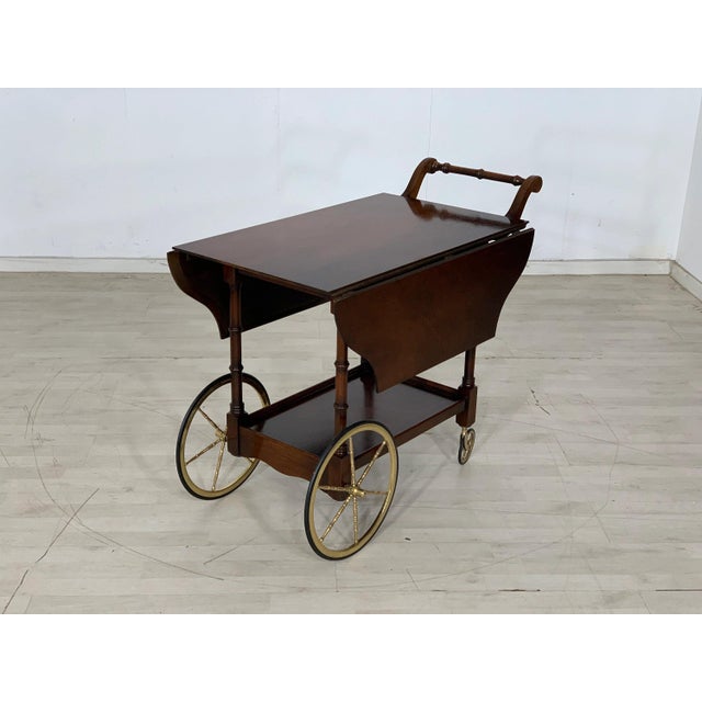 Wood Mid-Century Serving Trolley in Wood with Fold-Out Shelves For Sale - Image 7 of 8