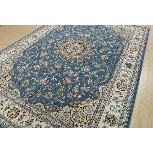 Farmhouse Fine Nain Rug 8'10'' X 12'3'' Blue Wool Traditional Hand-Knotted Oriental Carpet For Sale - Image 3 of 15