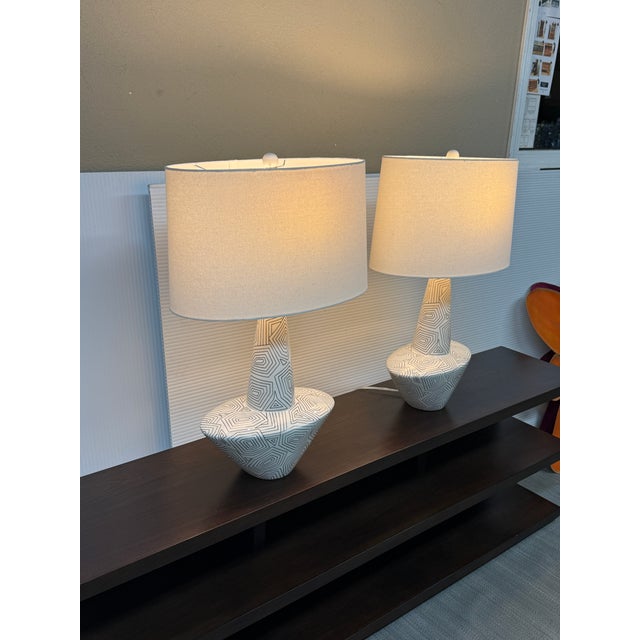 Abstract Arteriors Toronto Ceramic Table Lamps, Pair For Sale - Image 3 of 12