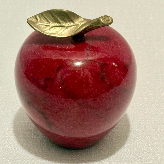 Metal Vintage Carved Red Marble Apple Paperweight - Styled After Mangani / Italian Stone Fruit For Sale - Image 7 of 9
