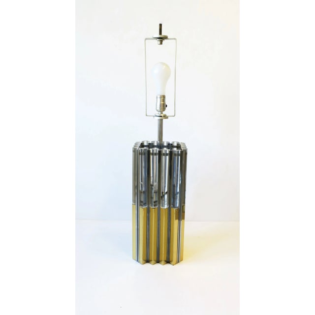 70s Modern Brass Chrome & Lucite Table Lamp, Circa 1970s, After Charles Hollis Jones For Sale - Image 9 of 13