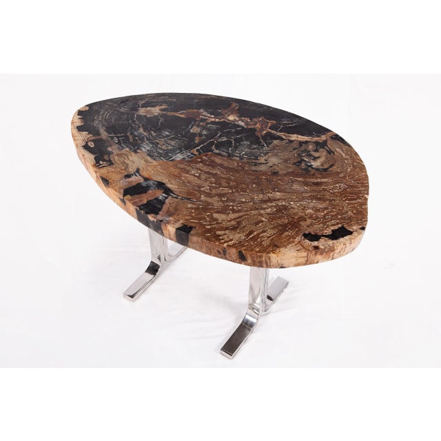 2020s One Slab Living Edge Petrified Wood Console Table W Stainless Stand 53 For Sale - Image 5 of 6