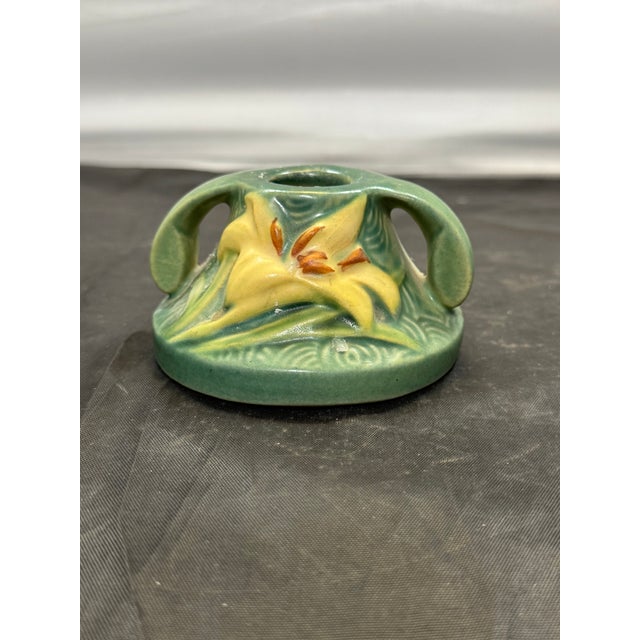 Vintage Roseville Pottery Zephyr Lily Single Candle Holder 1162-2 Evergreen MCM For Sale In New York - Image 6 of 10